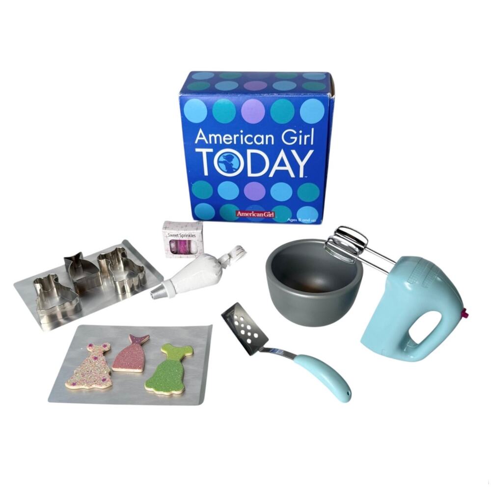 American Girl Doll Baking Accessories I Mixer Bowl Cookies Cutters Spatula Box